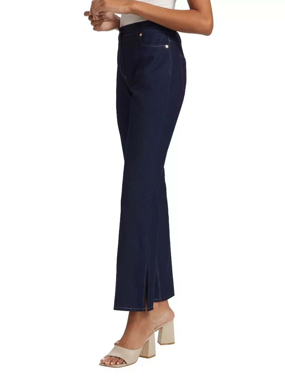Elie Tahari womens The Gavi Slit Knit Jeans size 6 Midnight Blue 31" inseam $295
